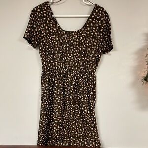 Billabong Brown Tiny Floral Print Dress, M,  Cutout back, elastic waist, Rayon